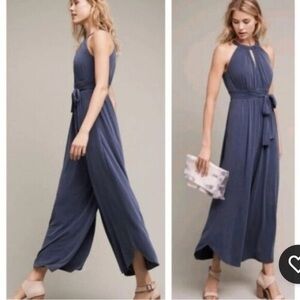 Anthropologie Moulinette Soeurs Eremita Halter Dusky Blue Keyhole Jumpsuit Sz XS